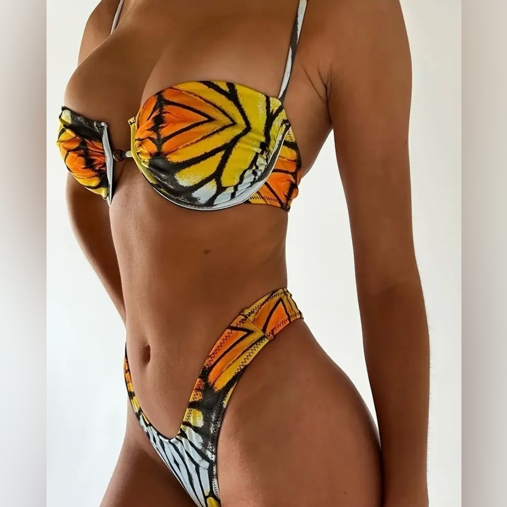 Monarch Butterfly Print Underwire Cheeky Bikini Set - Picture 5 of 10